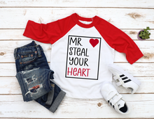 Load image into Gallery viewer, Mr Steal Your Heart Raglan Valentine Toddler Shirt